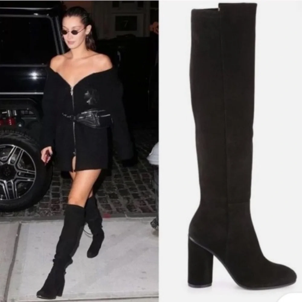 Stuart Weitzman Eloise 95 Suede Knee High Heeled Boots Black